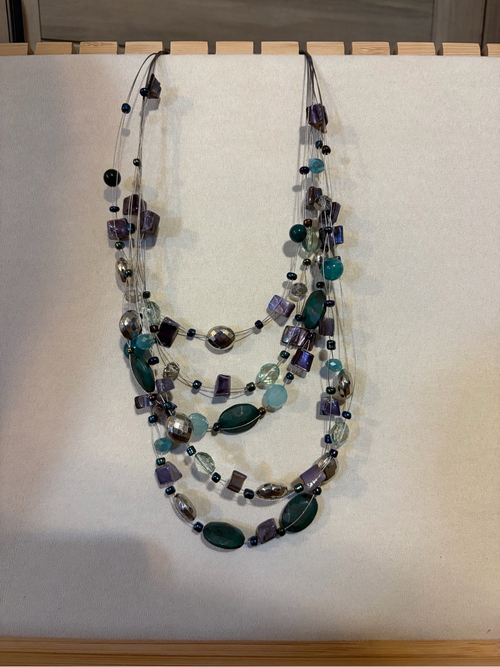 Multi-Strand Green & Purple Beaded Necklace